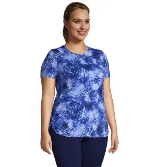 Lands' End Women's Moisture Wicking UPF Sun Short Sleeve Curved Hem Tunic Top-Print image {2}
