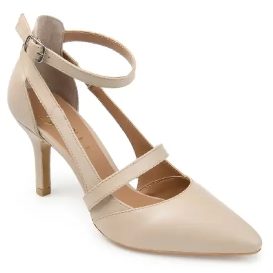Journee Signature Womens Genuine Leather Vallerie Buckle Mid Heel Almond Toe Pumps image {8}