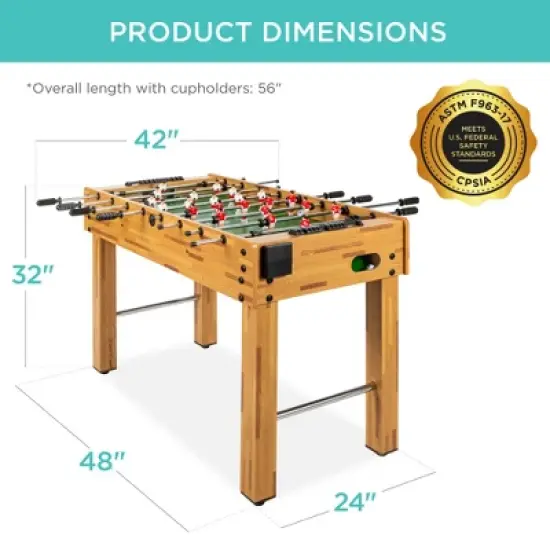 Best Choice Products 48in Competition Sized Foosball Table for Home, Game Room w/ 2 Balls, 2 Cup Holders - Light Brown image {6}