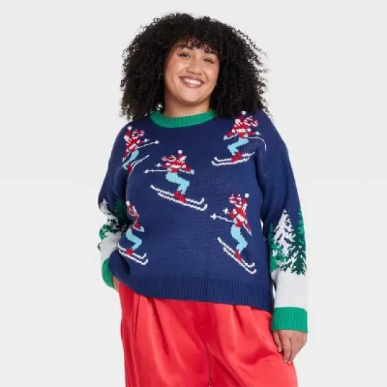 Women's Alpine Skier Graphic Sweater - Blue image {4}