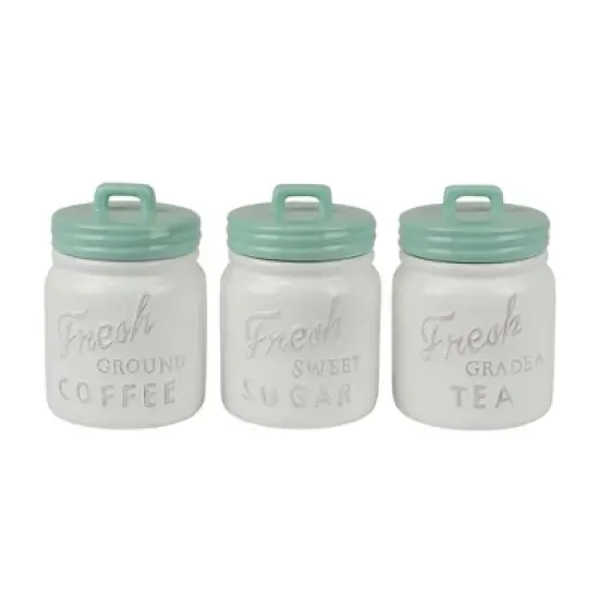 Design Imports Aqua Ceramic Jar Canister Set/3 image {12}