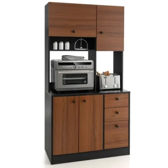 Costway 71'' Tall Kitchen Pantry Buffet Hutch Freestanding Storage Cabinet 4 Doors White/Walnut image {10}