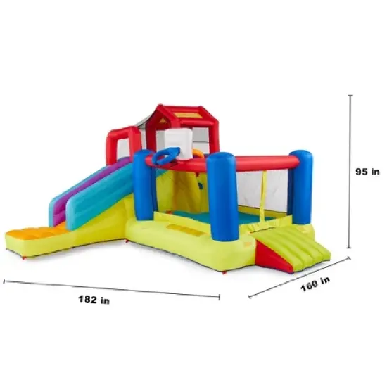 Banzai Outdoor Backyard Bounce House Activity Center with Slide, Climbing Wall, Basketball, and Soccer Games for Kids Ages 5 and Up image {2}