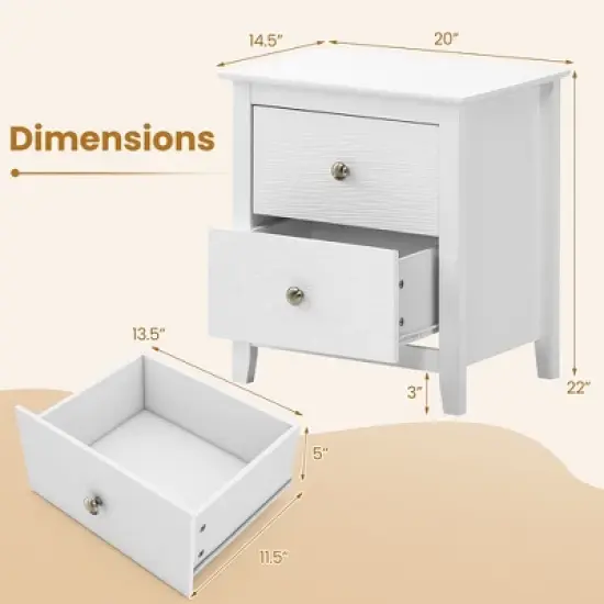 Tangkula Modern Nightstand with Storage 2 Drawers & Support Legs for Bedroom White image {8}