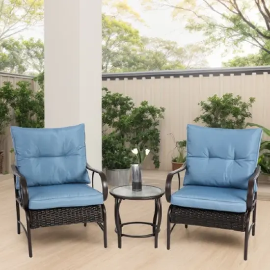 FIONECA 3-Piece Outdoor Patio Set - Modern Rattan Wicker Conversation Set with Two Chairs and Coffee Table image {9}