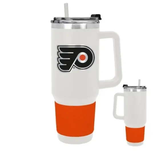 NHL Philadelphia Flyers White Colossus Travel Mug with Team Color Silicon Gripe - 40oz image {2}