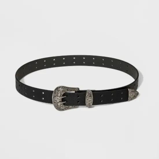 Women's Double Perf Western Belt - Wild Fable Black image {2}