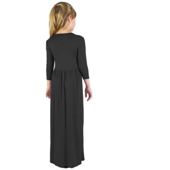 24seven Comfort Apparel Girls Three Quarter Sleeve Pleated Maxi Dress Machine Washable image {2}