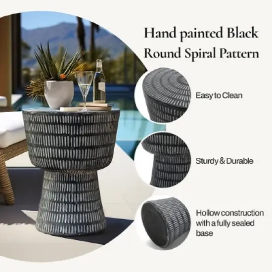 LuxenHome Outdoor Side Table, 15" Black Round Spiral Pattern End Table, Accent Side Table for Outdoor and Indoor,Coffee Tables for Patio image {4}