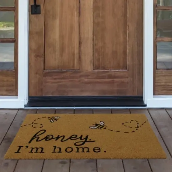 Farmhouse Living Honey I'm Home Bee Coir Doormat - 18" x 30" - Natural - Elrene Home Fashions image {1}