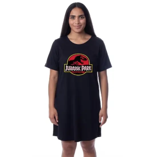Jurassic Park Womens' Dinosaur Film Logo Nightgown Sleep Pajama Shirt Black image {3}