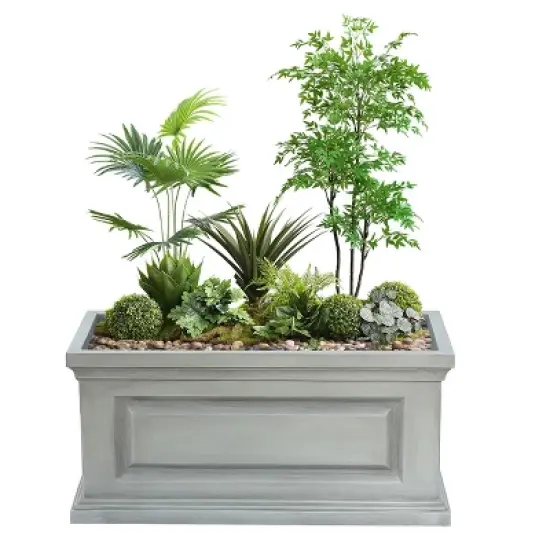 LuxenHome Gray MgO Rectangular Box Flower Pot Planter image {7}