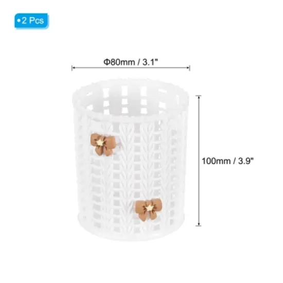 Unique Bargains Plastic Bow Decor Large Capacity Decorative Pencil Holder White 3.1x3.1x3.9 Inch image {1}