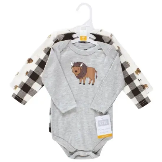 Hudson Baby Infant Boy Cotton Long-Sleeve Bodysuits, Wild Buffalo 3-Pack image {1}