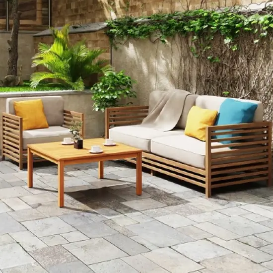 Tangkula Outdoor Coffee Table w/ Slatted Tabletop Small Outside Table Square Patio Table image {2}