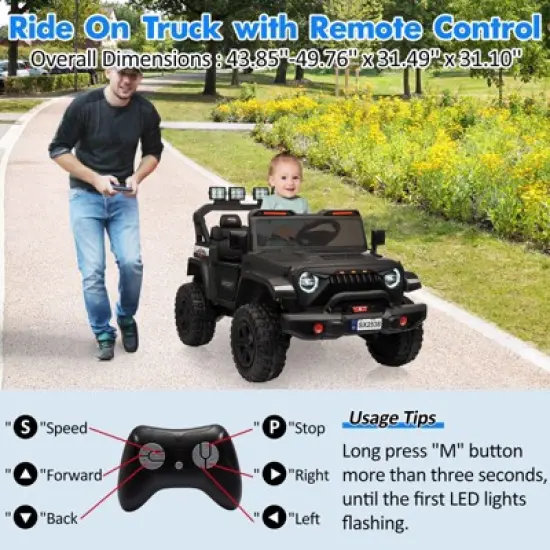 24V Kids Ride On Car, 4WD Electric Vehicle Truck with Remote Control, Ride On Truck with 3 Speeds, Led Lights, Bluetooth, for Boys Girls 3-10 image {7}