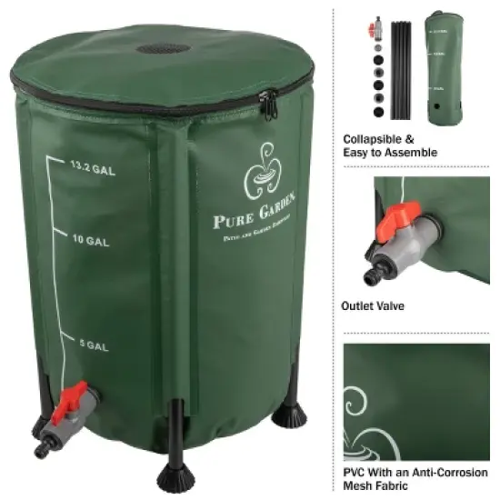Pure Garden 13.2gal Collapsible Portable Rain Barrel: 50L Capacity, PVC, Corrosion-Resistant, Easy Setup image {3}