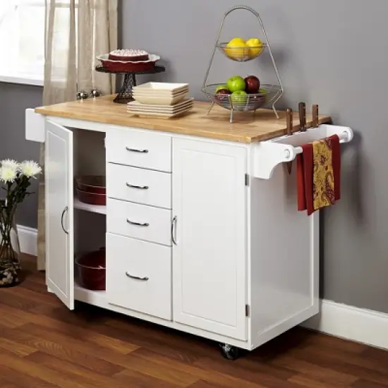 Cottage Country Wood Top Kitchen Cart White - Buylateral image {4}