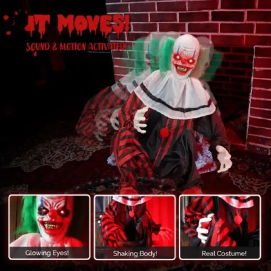 Slickblue Halloween Yard Decoration 2.6FT Tall Clown with Motion Sensor, Light-Up Eyes, and Scary Effects image {7}