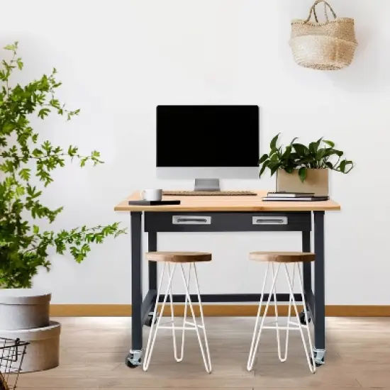 Ultragraphite Wood Top Table Workbench On Wheels Beech Wood/Graphite - Seville Classics image {4}