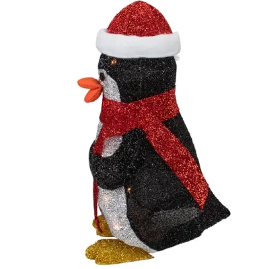Northlight 19.5" White and Red Lighted Penguin with Santa Hat Outdoor Christmas Decoration image {3}