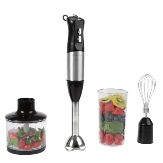 6-Speed Immersion Blender - 4-in-1 Hand Mixer with Whisk, Food Processor Cup, and 32oz Beaker for Soup, Smoothies, and More by Classic Cuisine (Black) image {2}