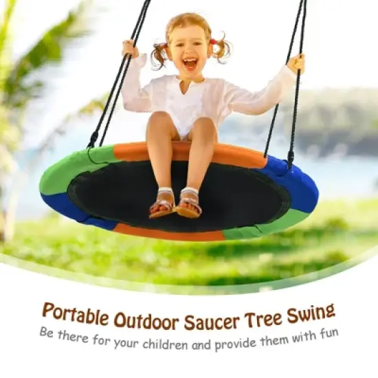 Costway 40'' Flying Saucer Tree Swing Outdoor Play Set w/ Adjustable Ropes Colorful/Camouflage Green image {6}
