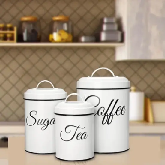 Kitchen Canisters Set, 3 Pcs Vintage Food Storage Containers with Airtight Lids - Farmhouse Coffee Tea Sugar Jars for Countertop image {8}