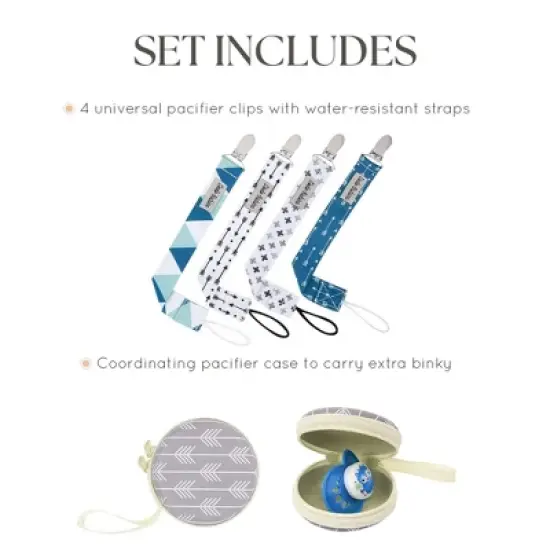 Dodo Babies Pacifier Clip Set - Four Clips Plus Binky Case - Universal Holder Fits Most Paci Brands, Teether Toys image {2}