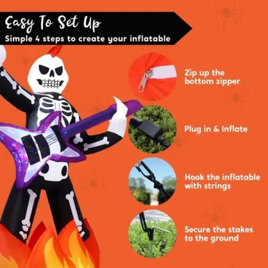 Joyfy 6 FT Halloween Inflatable Outdoor Decoration, Skeleton Plays Guitar Inflatable with Music and LED Lights for Halloween Yard Garden Lawn Decor image {6}