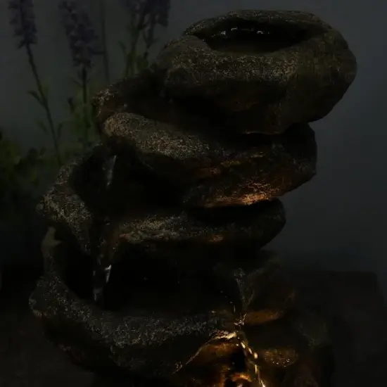 Sunnydaze Indoor Office Entryway Tabletop Serene Rocky Falls Water Fountain Feature with LED Light - 10" image {9}