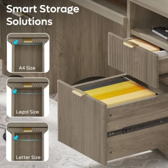 Bestier 59''Executive Office Desk with File&Storage  Drawers，Computer Desk with Keyboard Tray, Office Desks with Cable Management&2 Open Compartments image {2}