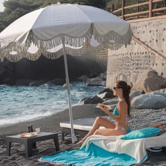 LAGarden Ocean 6 Ft Beach Umbrella with 8 Ribs Sand Anchor Push Button Tilt with Heavier Tassle Carry Bag Outdoor Beach Pool Party image {8}