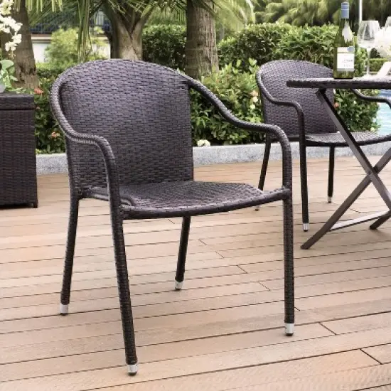 Palm Harbor 4pk Outdoor Wicker Stackable Chairs - Brown - Crosley image {2}