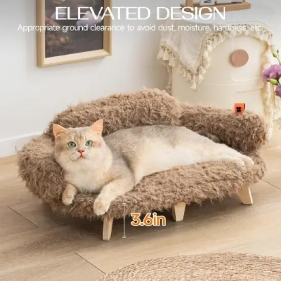 Boersma Elevated Cat Bed &ndash; Wooden Pet Sofa with Washable Cover for Cats & Small to Medium Dogs, Modern Indoor Pet Furniture image {2}