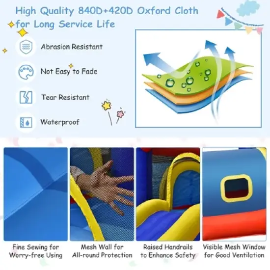 Costway Inflatable Castle Kids Bounce House w/ Slide Jumping Playhouse & 550W Blower image {6}