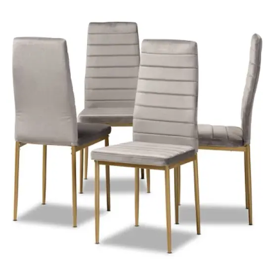 4pc Armand Velvet Fabric Upholstered and Metal Dining Chair Set - Baxton Studio image {9}