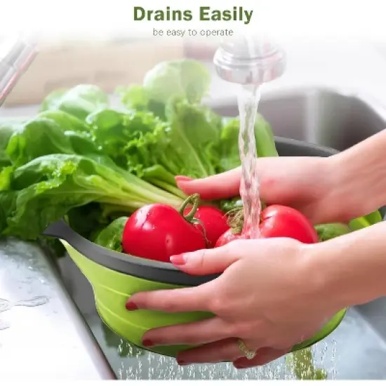 Collapsible Colander Set of Perfect for Draining Pasta, Vegetable and fruit for Kitchen and Travel Use (green) image {4}