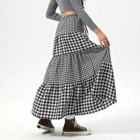 Women's Elastic Waistband Maxi Skirt - Wild Fable&trade; Black Gingham image {1}