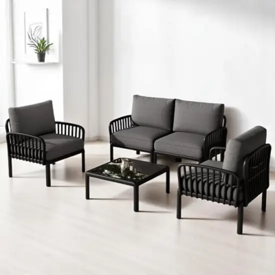 5-Piece Outdoor Plastic Sofa Set with Cushions and Coffee Table &acirc;&acirc;&sbquo;?Modular Sectional Furniture for Patio, Garden, or Balcony image {15}