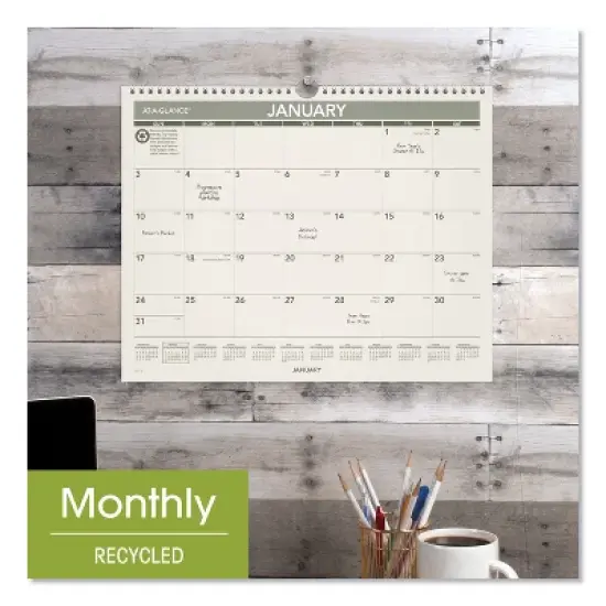 Recycled Wall Calendar, Unruled Blocks, 15 x 12, Sand/Green Sheets, 12-Month (Jan to Dec): 2026 image {3}
