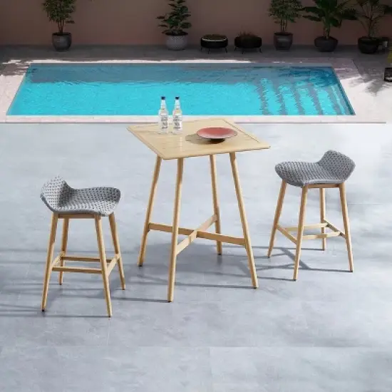 Solid Wood Counter Height Bistro Set X Base Table & Cord Cushioned Stools for Patio image {5}