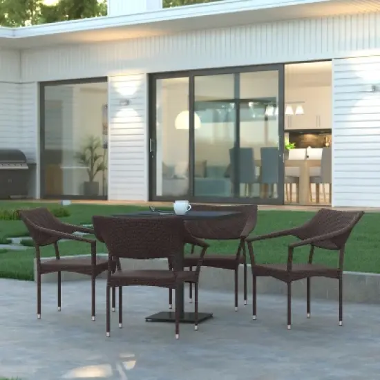 Emma and Oliver Modern All-Weather Patio Dining Chair with Fade and Weather Resistant PE Rattan and Reinforced Steel Frame image {4}