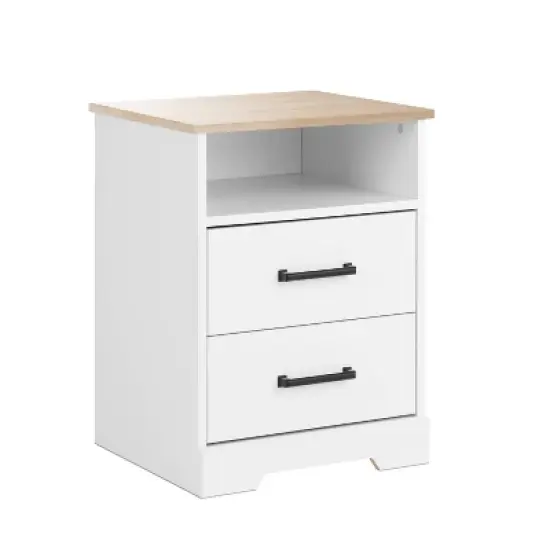 Prepac Rustic Ridge Farmhouse 2 Drawer Nightstand White/Oak image {1}