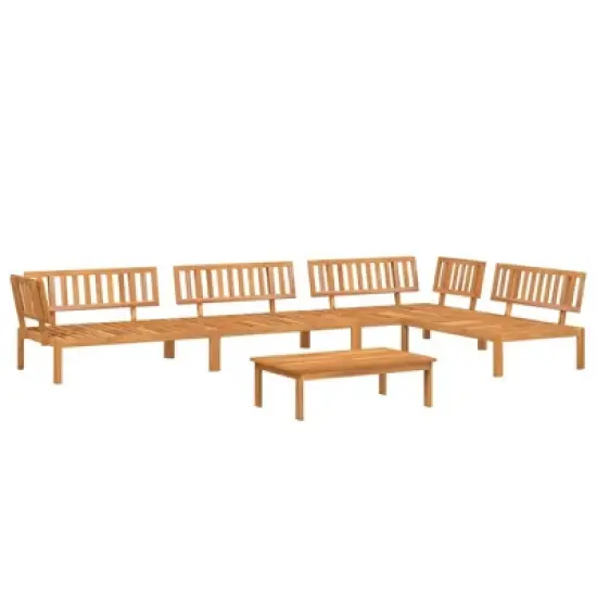 vidaXL Patio Pallet Sofa Set - 5 Piece Outdoor Conversation Furniture - Solid Acacia Wood - Ideal for Garden, Patio, Terrace - Modular Design image {8}