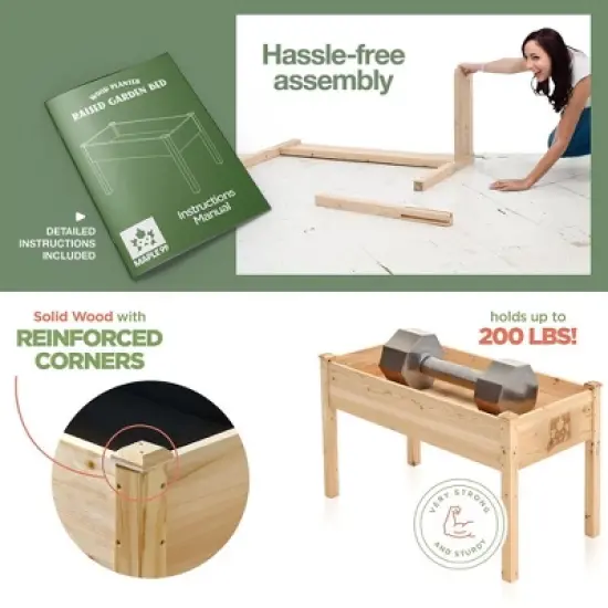 Raised Garden Bed - Elevated Wood Planter Box with Bed Liner - Planter Box with Legs for Flowers, Herbs - 200lb Capacity - 48x26.5x30 Maple99 image {2}