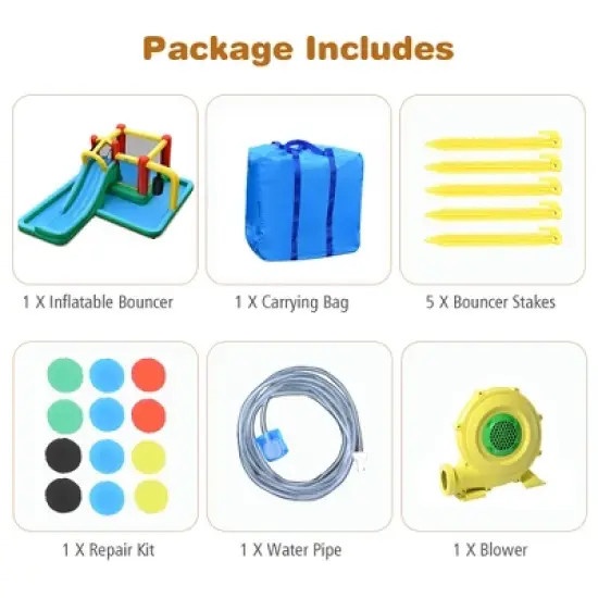 Inflatable Slide Water Park Climbing Bouncer Bounce House w/Tunnel & 735W Blower image {8}