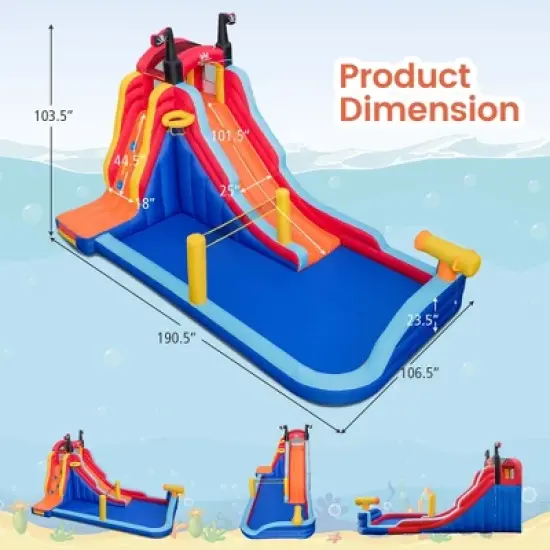 Costway Inflatable Water Slide Park Pirate Theme Bouncer Playhouse Castle with 735W Blower image {2}