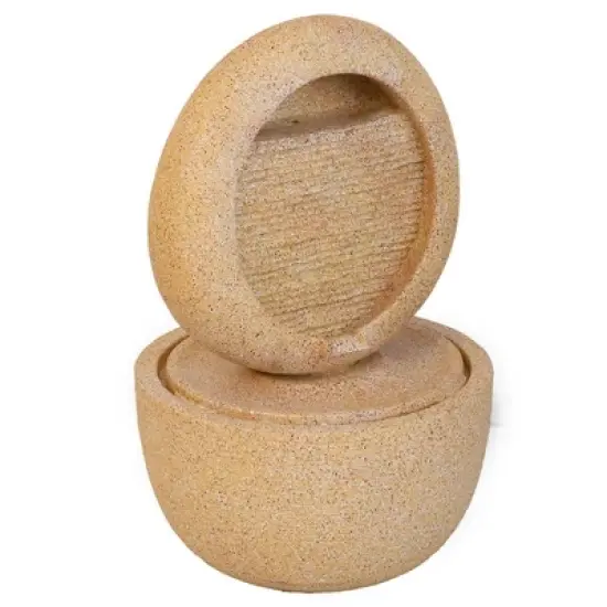NAYSAYE Fountain Round Cement Water Feature with Two Tier Design for Garden and Patio, Beige and Yellow, 21.7"*21.7"*34.3" image {1}