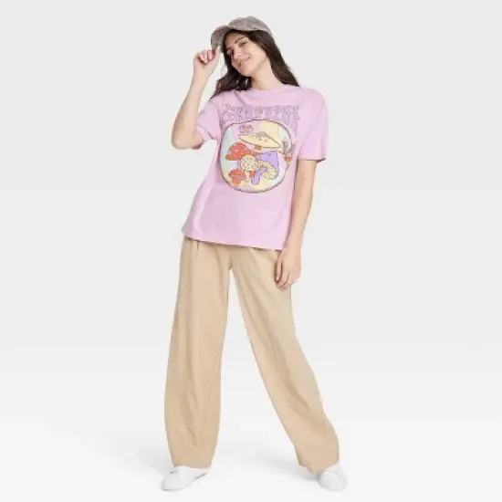 Women's Grateful Mushroom Oversized Short Sleeve Graphic T-Shirt - Pink image {2}